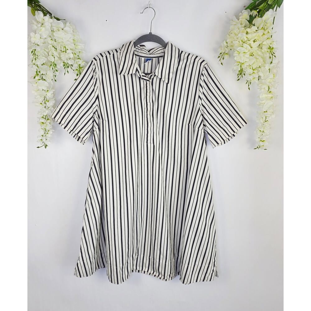 Old Navy Mini Shirt Dress Large Gray White Stripe Collar Preppy Academia Office - Picture 2 of 16